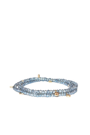 Marlyn Schiff Gold/Montana Blue Stretch Wrap Bracelet W/ Disc Charms