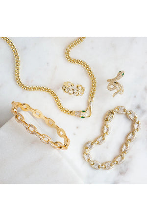Marlyn Schiff Gold Plated CZ Link Bangle Bracelet