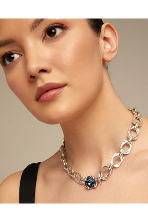 Uno de 50 "Marvelous" Silver Necklace W/ Blue Swarovski Crystal
