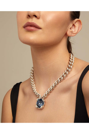 Uno de 50  "Sublime" Silver Necklace W/ Big Blue Crystal
