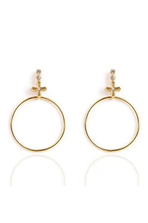 VSA Designs Peace Cross Swing Gold Hoop Earrings