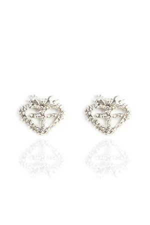 VSA Designs Queen of Hearts Petite Silver Stud Earrings W/ Crystals