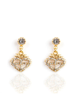VSA Designs Queen of Hearts Gold Drop Earrings W/ Crystals