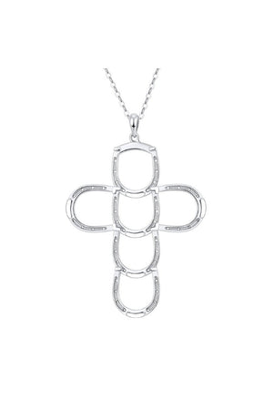 Faith and Luck Cross of Sterling Silver Horseshoes Necklace