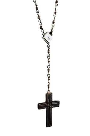 VSA Designs Silver Santisimo Cross Metal Bead Rosary Necklace