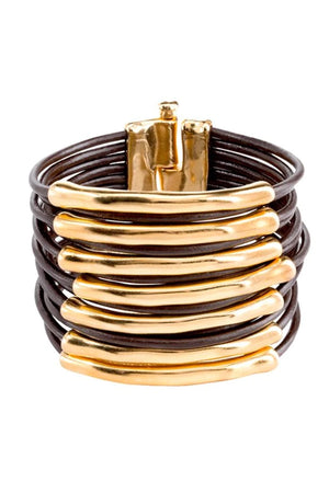 Uno De 50 "Tu Bi Molt" Gold Leather Bracelet
