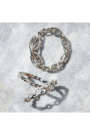 Marlyn Schiff Silver Stretchy Chain Bracelet W/ Multi-size Oval Links