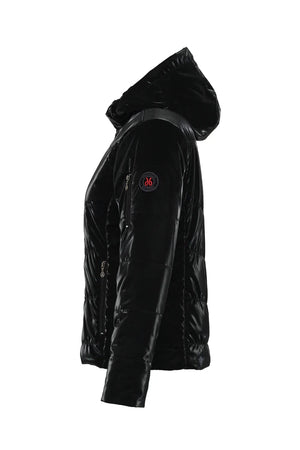 Dolcezza Black Sheen Puffer Jacket W/ Zip Pockets & Hood