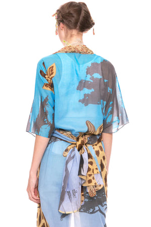 Aratta "Safari Babe" Teal Kimono W/ Giraffe Print