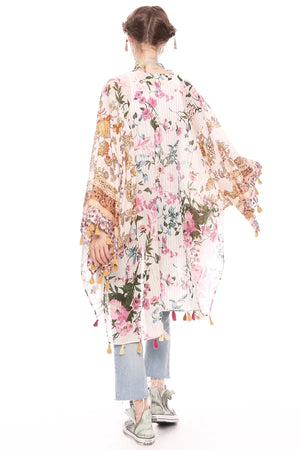 Aratta Floral Print Kimono W/ Pockets & Sleeve Tassels