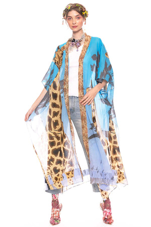 Aratta "Safari Babe" Teal Kimono W/ Giraffe Print