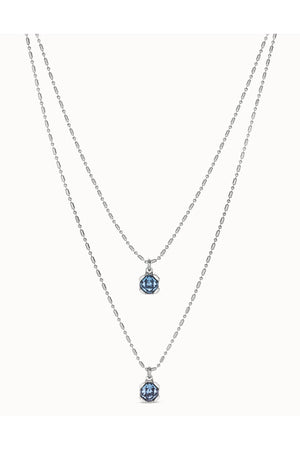 Uno de 50  "Aura Blue" Silver Double Chain Necklace W/ Blue Crystals