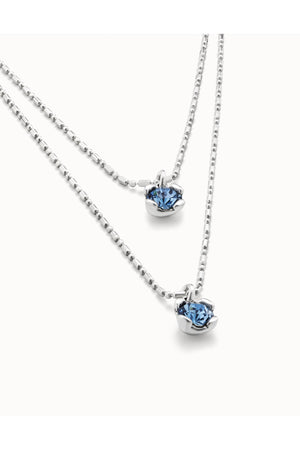 Uno de 50  "Aura Blue" Silver Double Chain Necklace W/ Blue Crystals