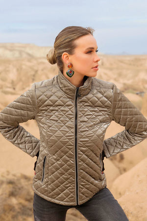 Dolcezza Taupe Sheen Puffer Jacket W/ Zip Pockets