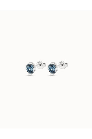 Uno de 50  "Aura Blue" Silver Stud Earrings W/ Blue Crystals