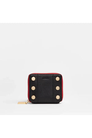 Hammitt 5 North Wallet Black W/ Brushed Gold Hardware & Red Zip