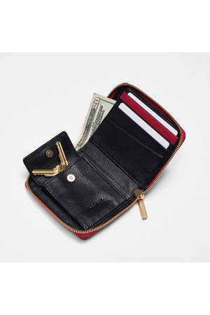 Hammitt 5 North Wallet Black W/ Brushed Gold Hardware & Red Zip