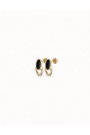 Uno De 50 "The Queen" Gold Earrings W/ Black Crystals