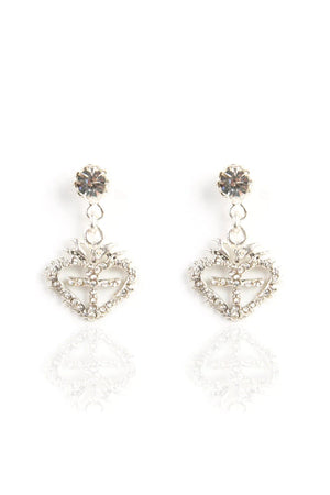 VSA Designs Queen of Hearts Silver Drop Earrings W/ Crystals