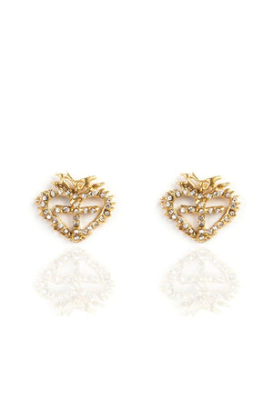 VSA Designs Queen of Hearts Petite Gold Stud Earrings W/ Crystals
