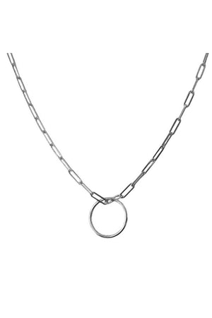 Rhodium Plated Sterling Silver 30-inch Clip Link Necklace with Ring