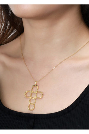 Faith and Luck Cross of Gold Horseshoes Necklace