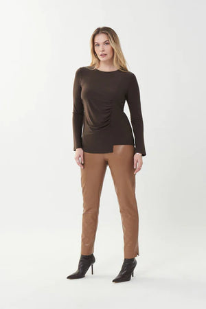 Joseph Ribkoff Ruched Front Long Sleeve Top Brown