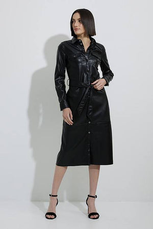 Joseph Ribkoff Faux Leather Shirt Dress Black