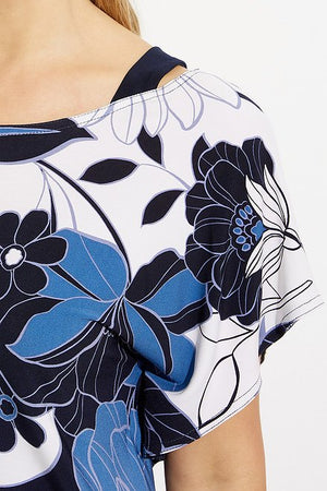 Joseph Ribkoff Black and Blue Floral Pattern Top