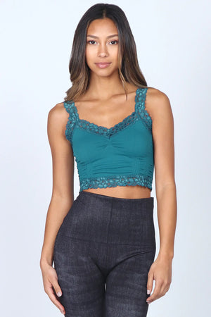 Seamless Lace Trim Stretch Bralette Peacock Teal XL