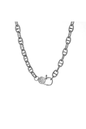 Marlyn Schiff Sterling Silver 16” CZ Clasp Small Anchor Link Necklace