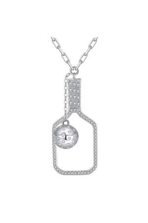the Volley Plus by PickleBelle Designs silver paddle and ball pendant necklace