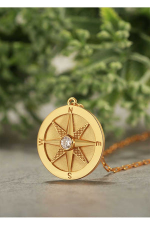 we wander compass pendant necklace double sided