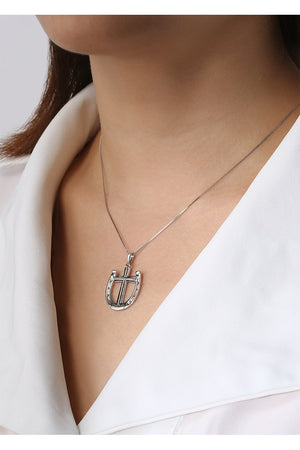 A Rider's Prayer Necklace in Sterling Silver on Model