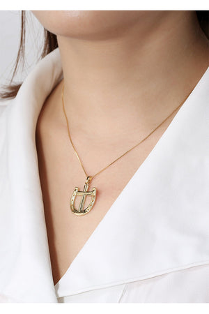 A Rider's Prayer Necklace in Gold on Model
