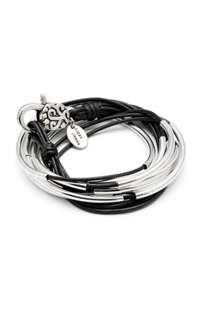 Lizzy James Classic Black Wrap Bracelet w/Silver-Jewelry-Lizzy James-Large 6 5/8" to 7"-Black-Leather-Madison San Diego