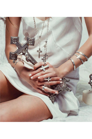 VSA Designs Silver Santisimo Cross Metal Bead Rosary Necklace