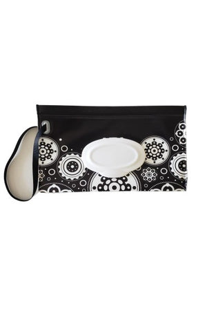 Wet Wipe Wristlet and Car Carry Pouch Black and White Circle Design