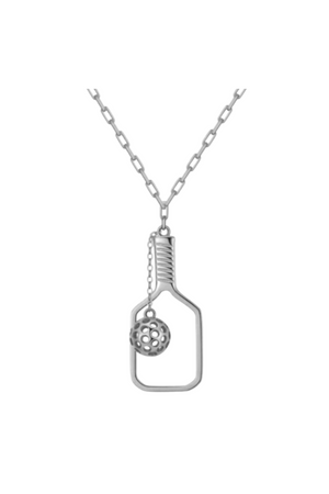 PickleBelle Mini Volley Pickleball Necklace Silver
