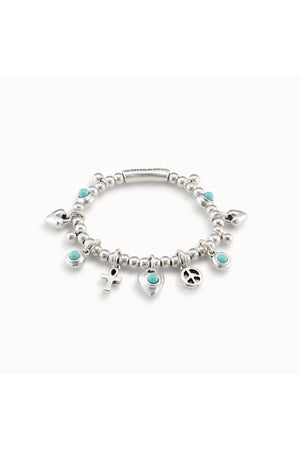 Uno De 50 "Worship" Silver Charm Bracelet W/ Turquoise