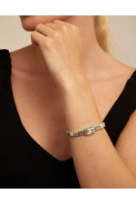 Uno de 50 Bracelet "Anaconda" Silver W/ Leather Square Band & White Crystal