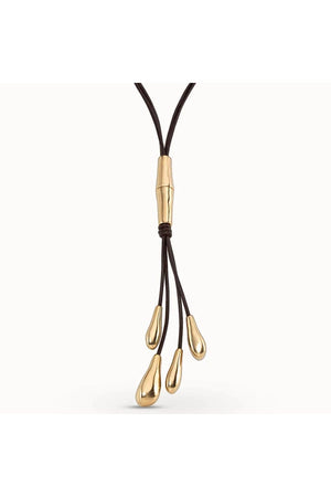 Uno de 50  "Petals" Gold Tear Drop Leather Necklace