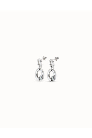 Uno de 50  "Together" Silver Drop Earrings W/ Clear Crystals